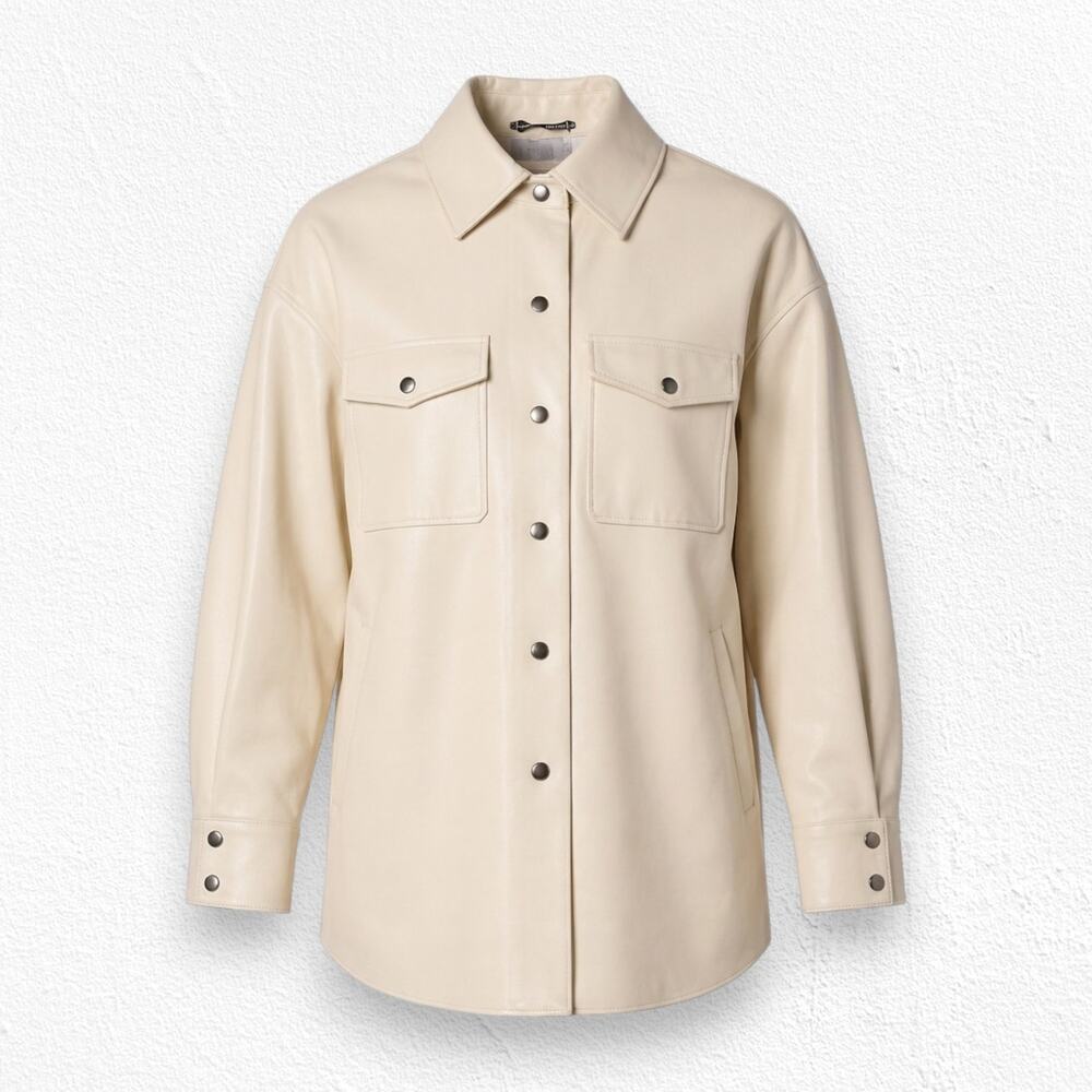 BCBGeneration Missy Lemon Vegan Leather Oversized Shacket Jacket XL NWT Flaw